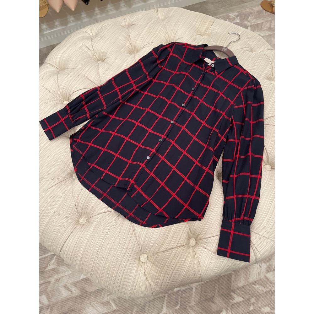 Loft Navy and Red Patterned Blouse
